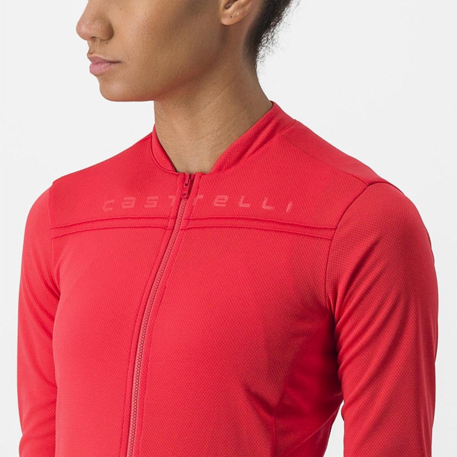 Castelli ANIMA 4 LONG SLEEVE Jersey Dame Rød | HOAPNYG-03