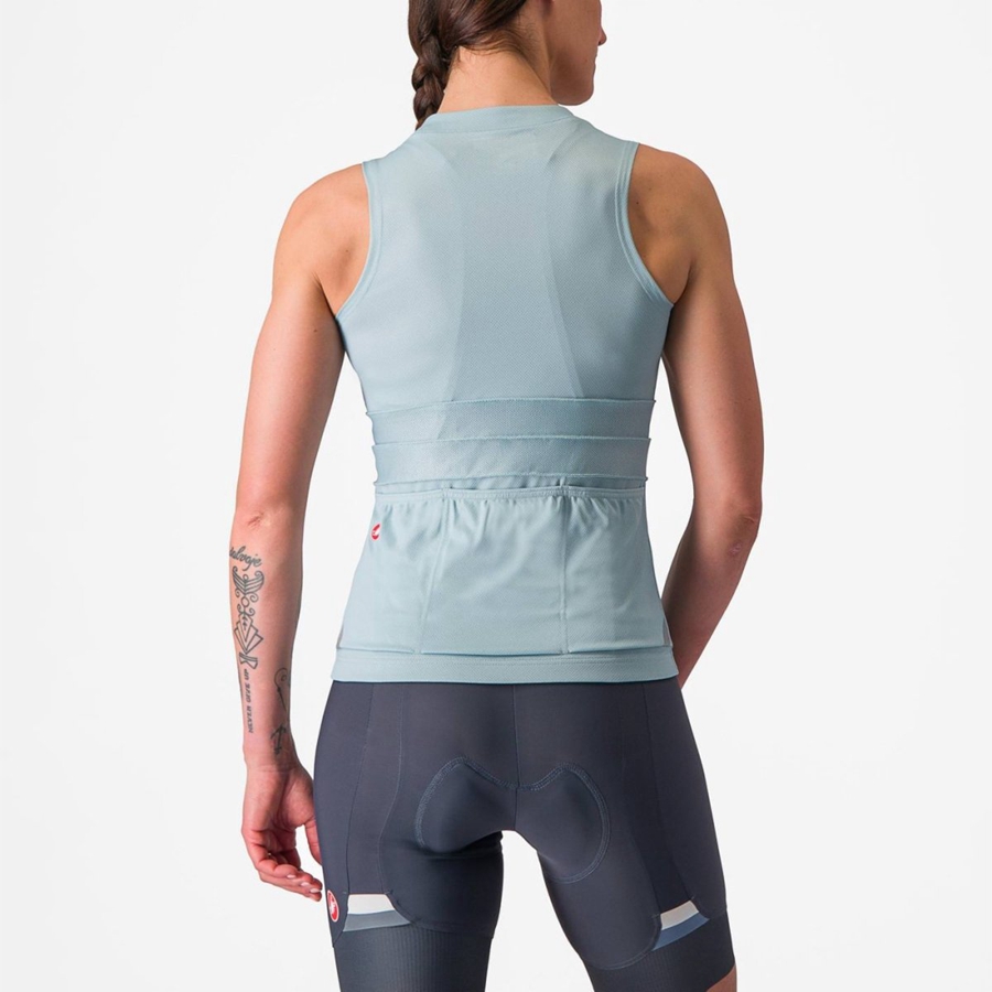 Castelli ANIMA 4 SLEEVELESS Jersey Dame Blå Mørkegrå Blå | DRNHICU-06