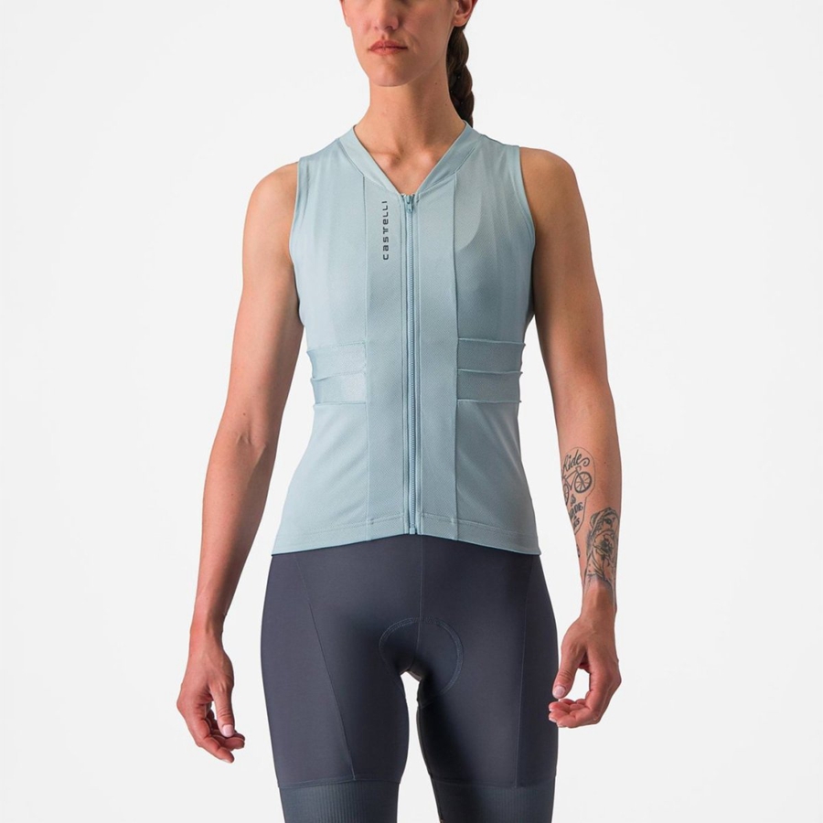 Castelli ANIMA 4 SLEEVELESS Jersey Dame Blå Mørkegrå Blå | DRNHICU-06