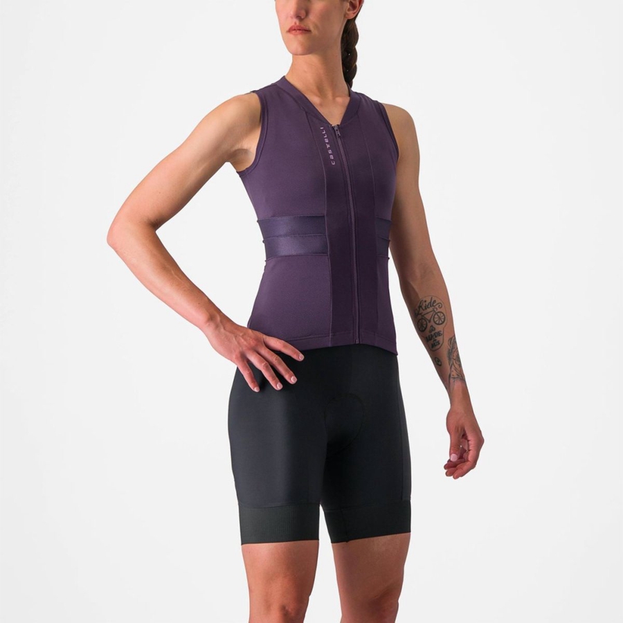 Castelli ANIMA 4 SLEEVELESS Jersey Dame Lilla Hvide | CASMTHX-01