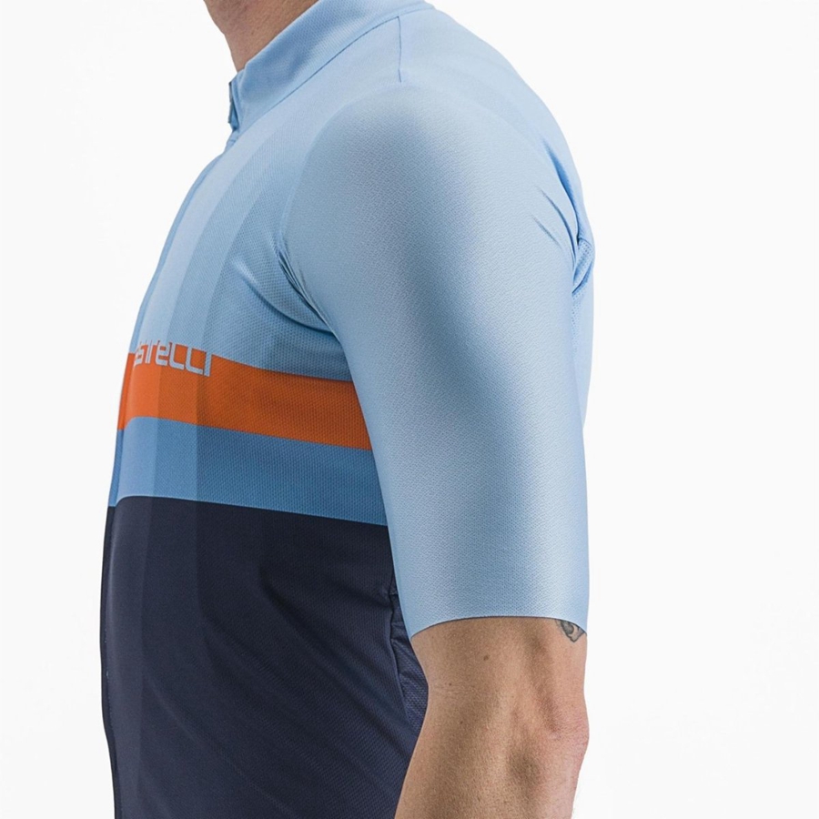 Castelli A BLOCCO Jersey Herre Blå Dyb Rød Orange | NYEVGTX-42