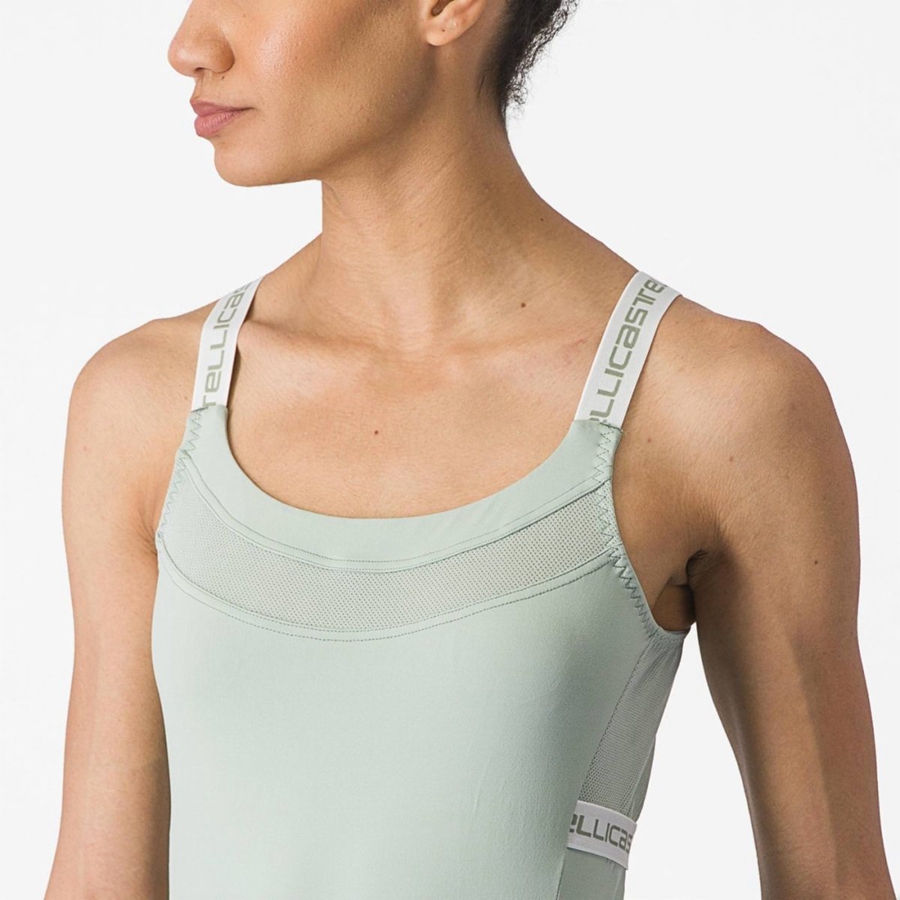 Castelli BAVETTE TOP Jersey Dame Grøn Hvide | CDMIOAZ-25