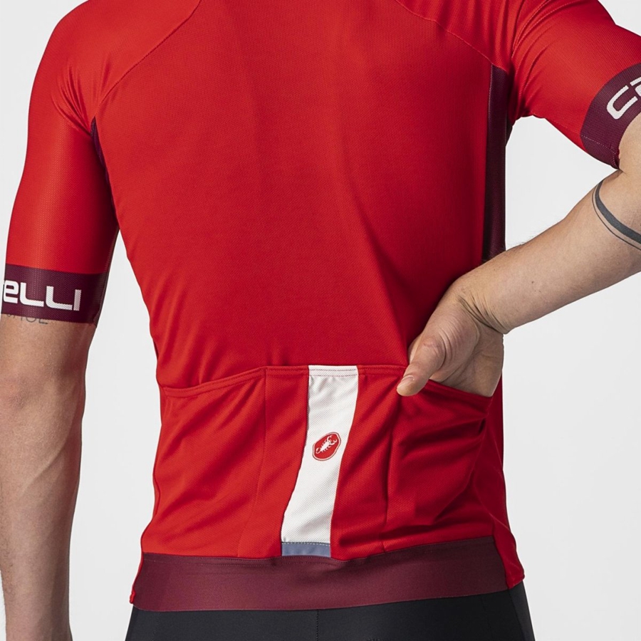 Castelli ENTRATA VI Jersey Herre Rød Bordeaux Hvide | HUNIGTE-95