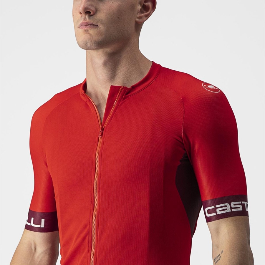 Castelli ENTRATA VI Jersey Herre Rød Bordeaux Hvide | HUNIGTE-95