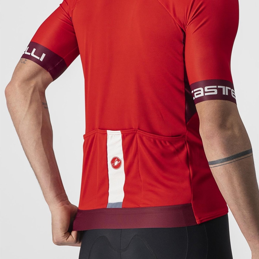 Castelli ENTRATA VI Jersey Herre Rød Bordeaux Hvide | HUNIGTE-95