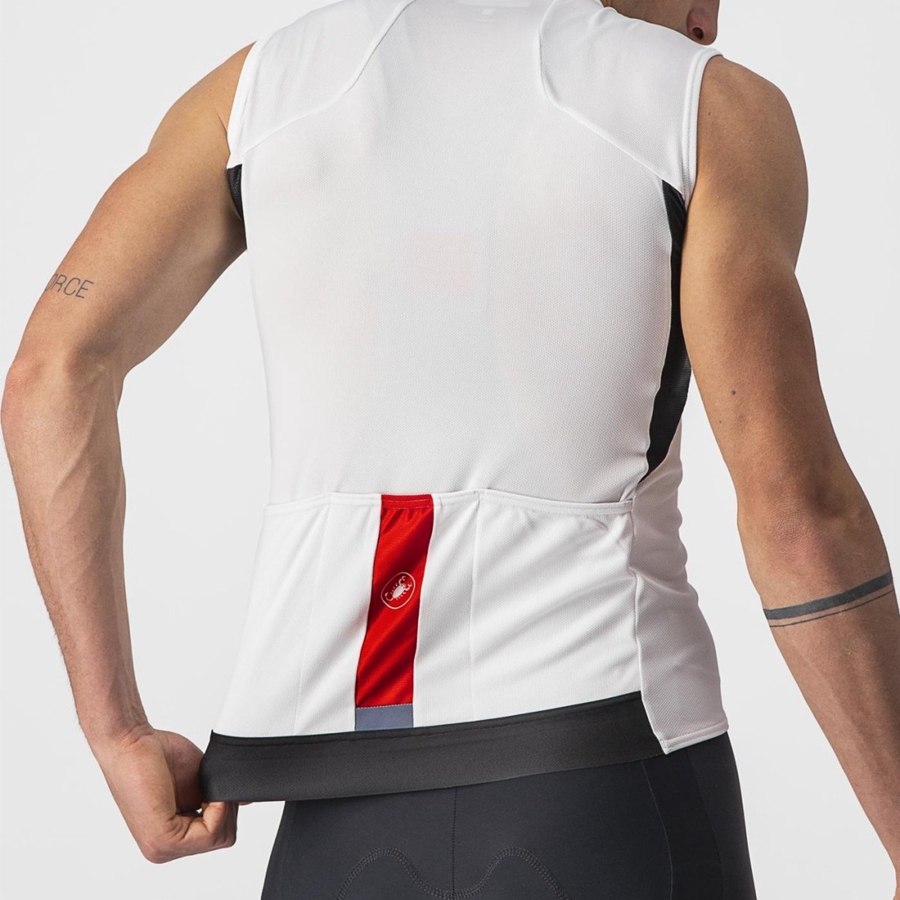 Castelli ENTRATA VI SLEEVELESS Jersey Herre Hvide Sort Rød | ARLBQUH-49