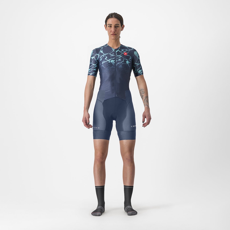 Castelli FREE SANREMO 2 W SHORT SLEEVE Jakkesæt Dame Blå Lyseturkis | UJEGPRK-41