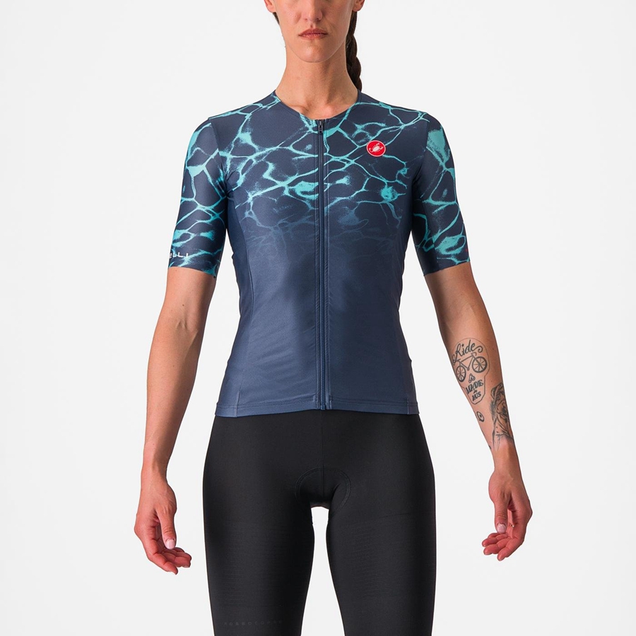 Castelli FREE SPEED 2 W RACE TOP Jakkesæt Dame Blå Lyseturkis | RXNFLCS-17