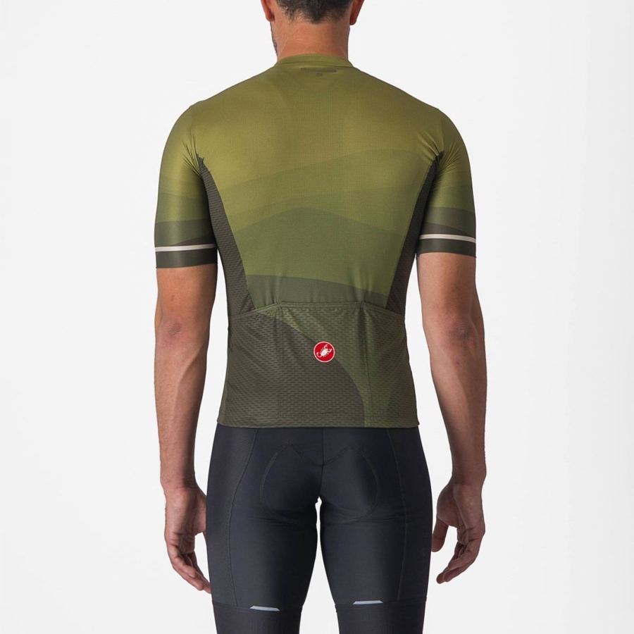 Castelli ORIZZONTE Jersey Herre Dyb Grøn Olivengrøn Sølv | XRUBMKH-92