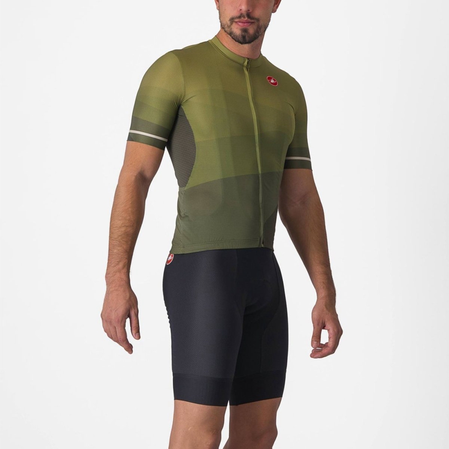 Castelli ORIZZONTE Jersey Herre Dyb Grøn Olivengrøn Sølv | XRUBMKH-92