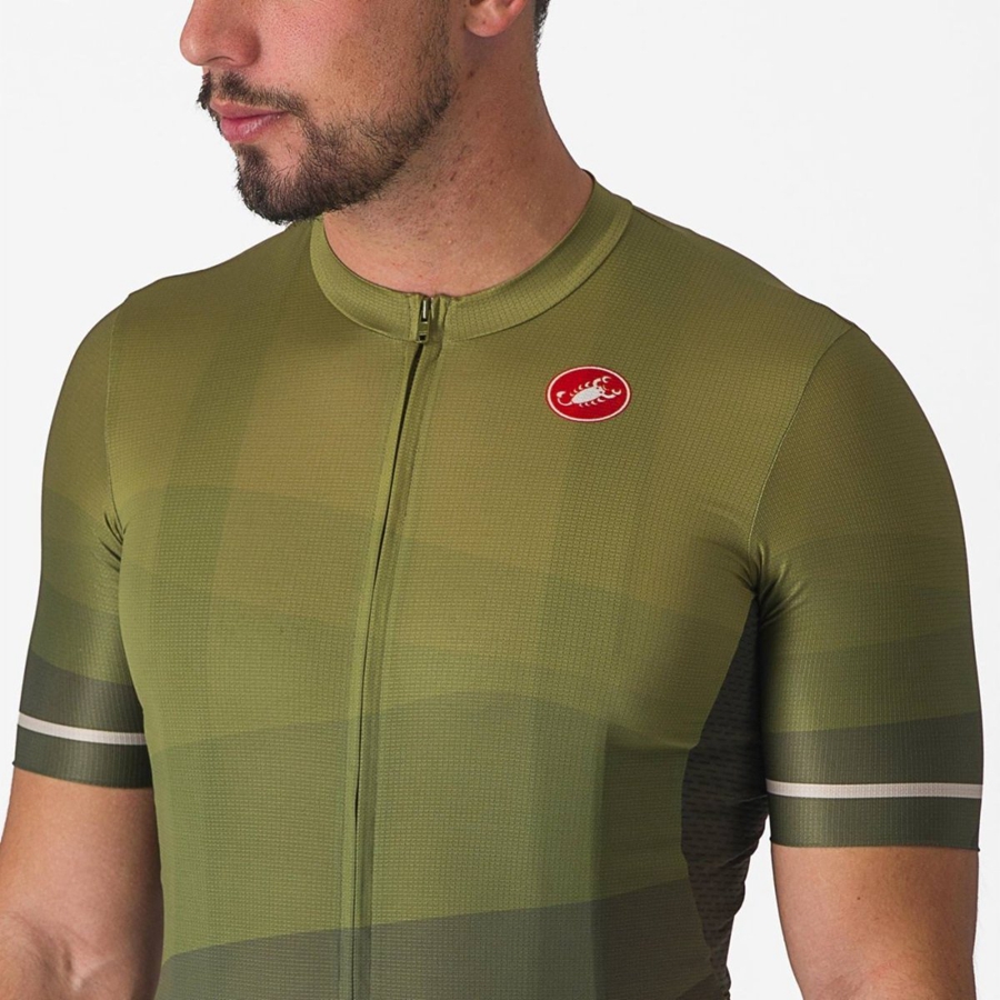 Castelli ORIZZONTE Jersey Herre Dyb Grøn Olivengrøn Sølv | XRUBMKH-92