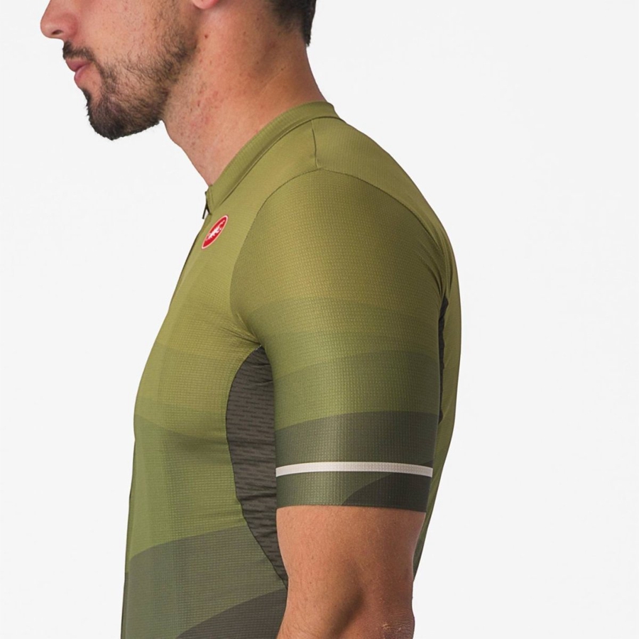 Castelli ORIZZONTE Jersey Herre Dyb Grøn Olivengrøn Sølv | XRUBMKH-92