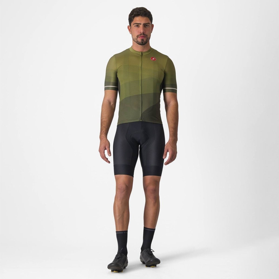 Castelli ORIZZONTE Jersey Herre Dyb Grøn Olivengrøn Sølv | XRUBMKH-92