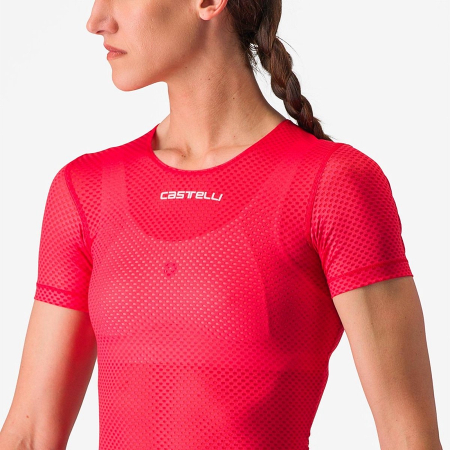 Castelli PRO MESH W SHORT SLEEVE Baselag Dame Rød | XQHPUKM-49