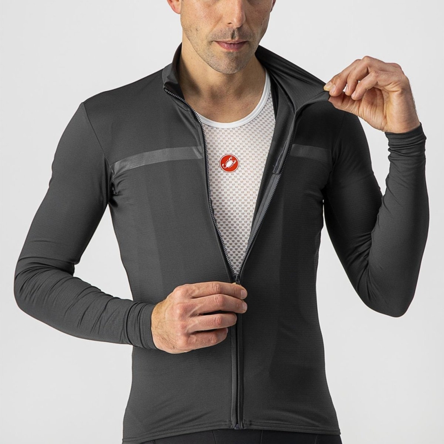 Castelli PRO THERMAL MID LS Jersey Herre Mørkegrå | YICJGBF-30