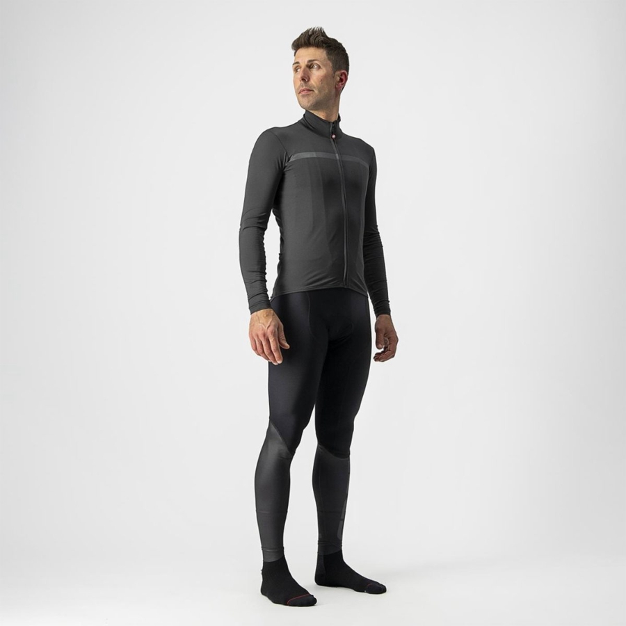 Castelli PRO THERMAL MID LS Jersey Herre Mørkegrå | YICJGBF-30