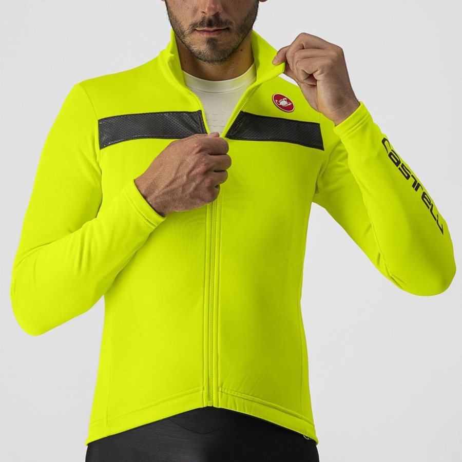 Castelli PURO 3 FZ Jersey Herre Lysegrøn Sølv | XSKIEML-12