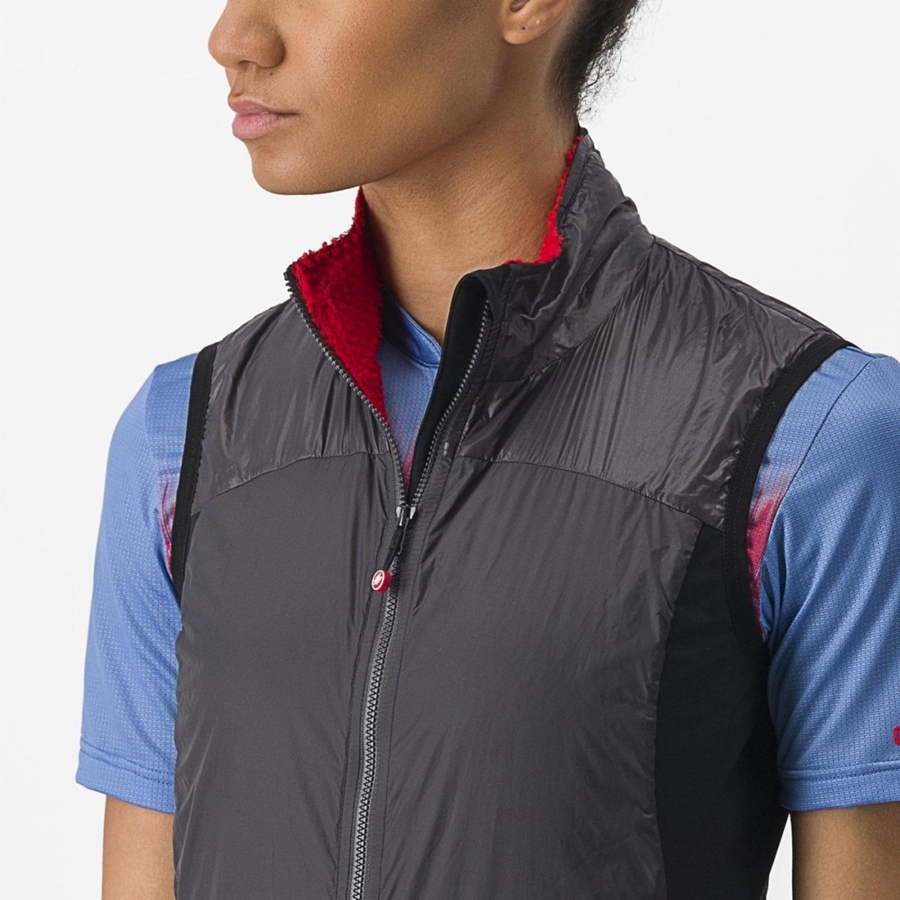 Castelli UNLIMITED W PUFFY Vest Dame Mørkegrå Rød | HCSJBGA-41