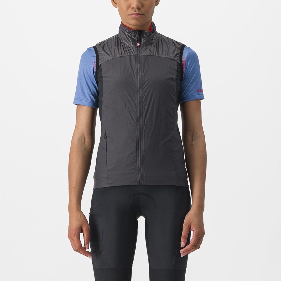 Castelli UNLIMITED W PUFFY Vest Dame Mørkegrå Rød | HCSJBGA-41