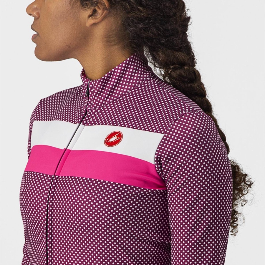 Castelli VOLARE LS Jersey Dame Hvide Lyserød | PTCLVAS-40